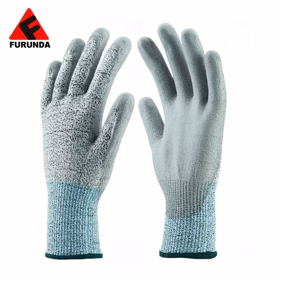 4X43c Anti-Cut Level 5 Hppe Liner PU Coated Safety Work Gloves